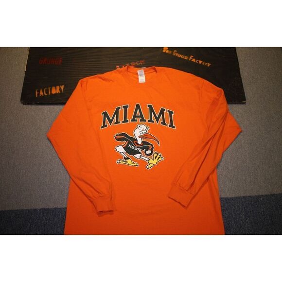 Gildan Ultra Cotton Orange Miami U Long Sleeve Shirt - Size XL - Picture 1 of 4